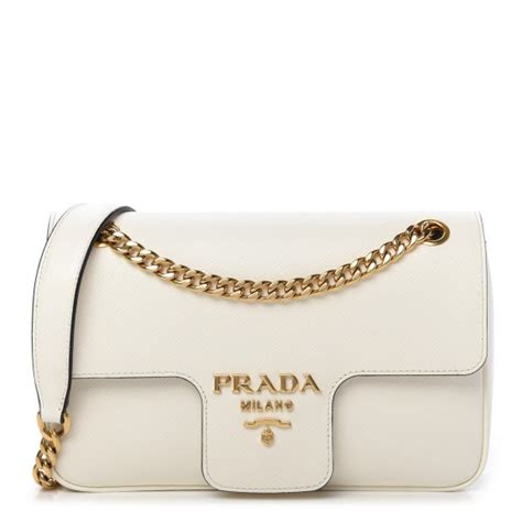 PRADA Saffiano Flap Shoulder Bag Talco 